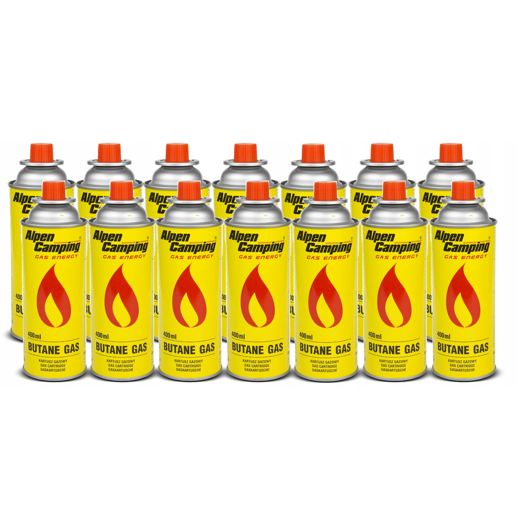 14x Alpen Camping 400ml gázpatron. Tanúsítvány: Megfelel az EN417 szabványnak, izobután, működési tartomány -10°c és + 40°c között, IK004.