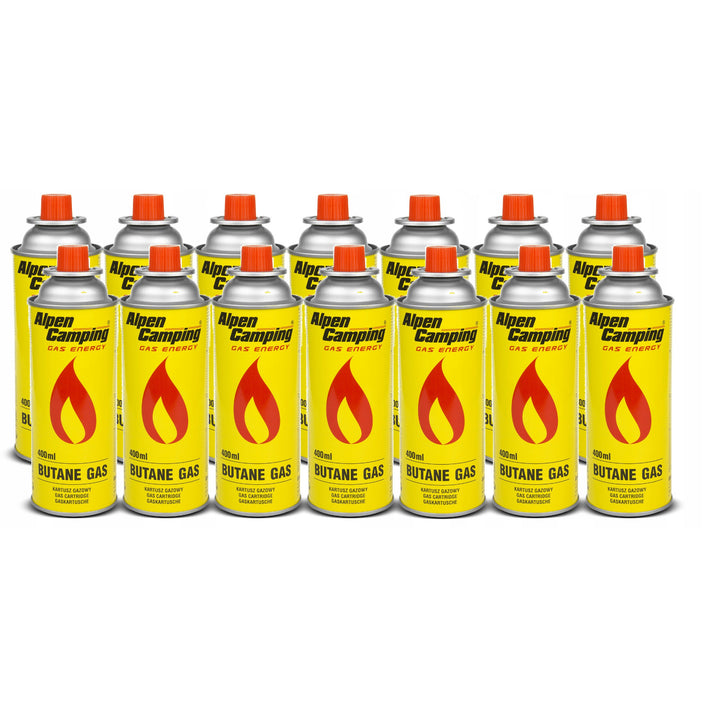 14x Alpen Camping 400ml gázpatron. Tanúsítvány: Megfelel az EN417 szabványnak, izobután, működési tartomány -10°c és + 40°c között, IK004.