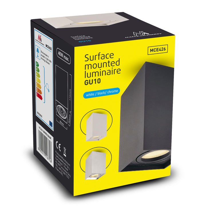 Maclean cső / felszíni lámpatest, spot, halogén, szögletes, alumínium, 5W GU10 izzó, 80x80x115mm, fekete szín, MCE426 B +