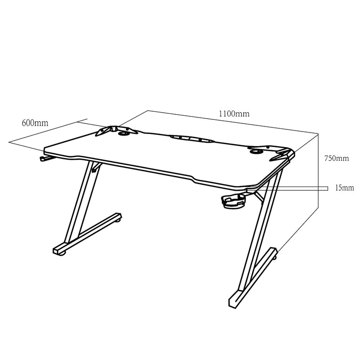 Fekete játékasztal nagy NanoRS, 150kg max, magasság 750mm, 110x60x1.5cm, pohártartó és fejhallgató, RS345