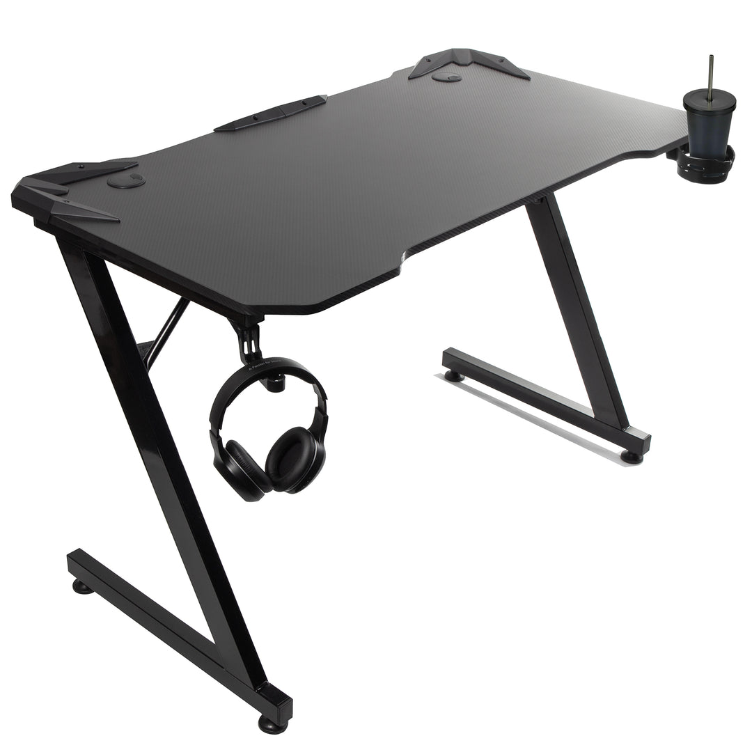Fekete játékasztal nagy NanoRS, 150kg max, magasság 750mm, 110x60x1.5cm, pohártartó és fejhallgató, RS345