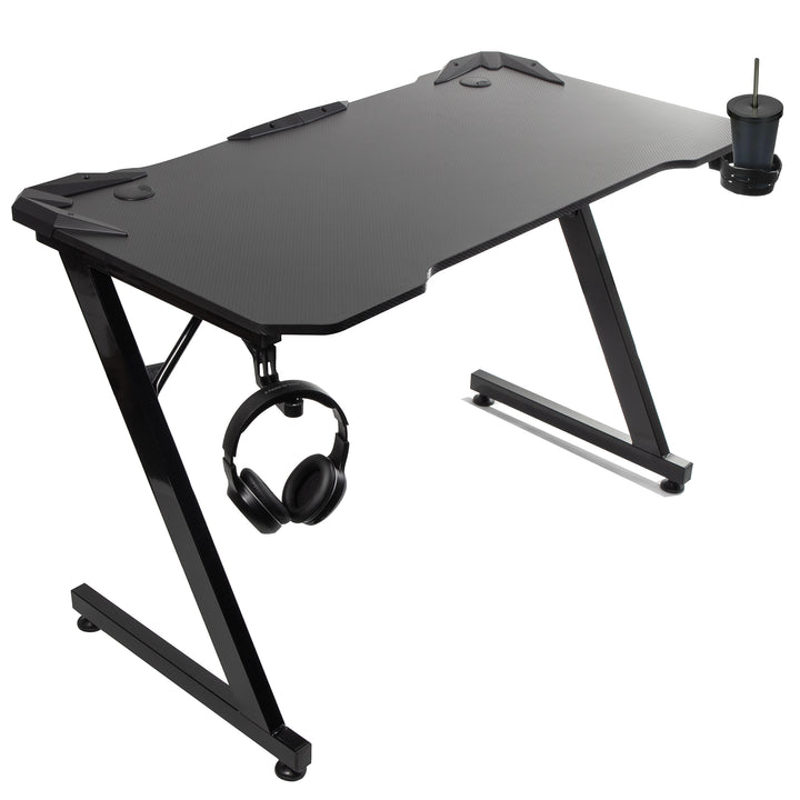 Fekete játékasztal nagy NanoRS, 150kg max, magasság 750mm, 110x60x1.5cm, pohártartó és fejhallgató, RS345