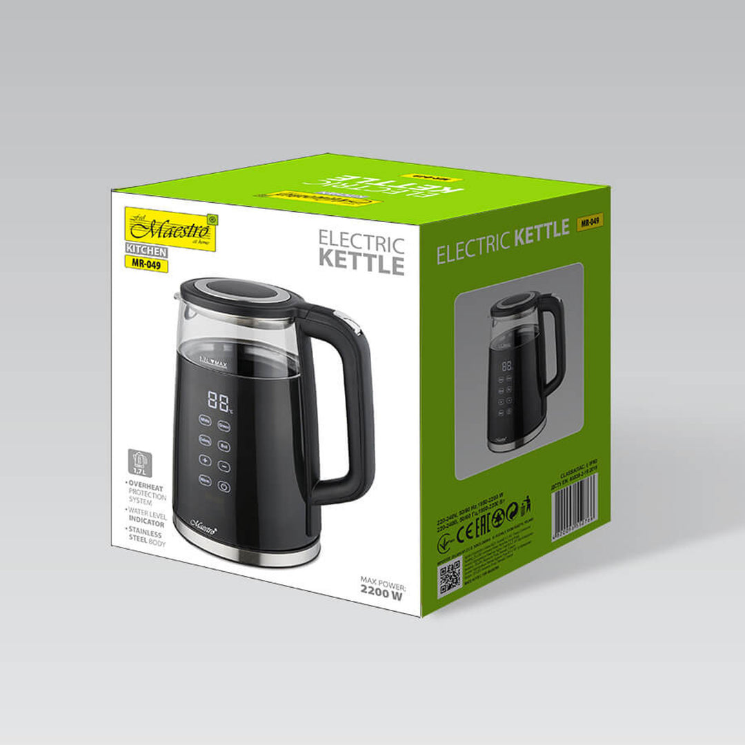 Maestro vízforraló, vezeték nélküli, érintőképernyős, 1,7 literes, 2200W, MR-049