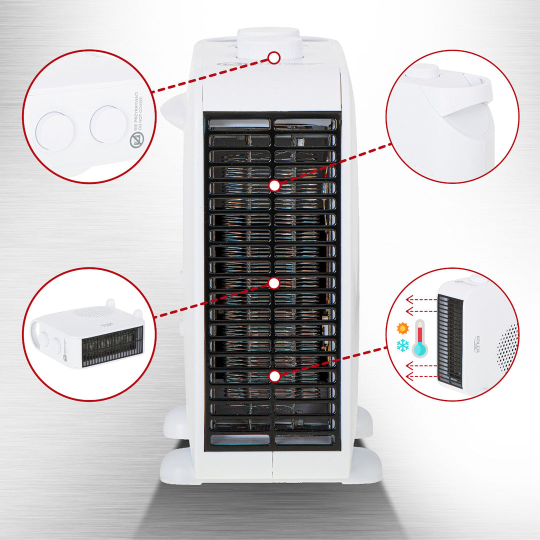 Adler fűtőventilátor, kettős rendeltetésű, hidegfúvás, 2000W, fehér, AD 7725