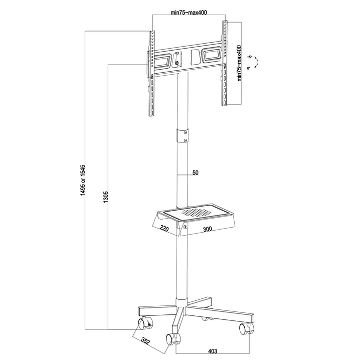 TV állvány Maclean, professzionális, 32-55", görgőkön, max. VESA 400x400, max. 25kg, MC-949