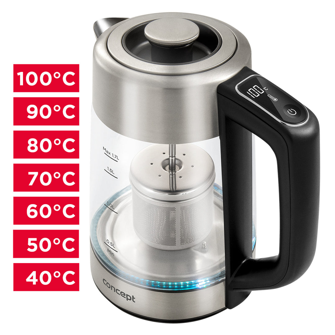 Concept 1,7 literes üveg vízforraló hőmérséklet-szabályozóval és főzővel RK4190