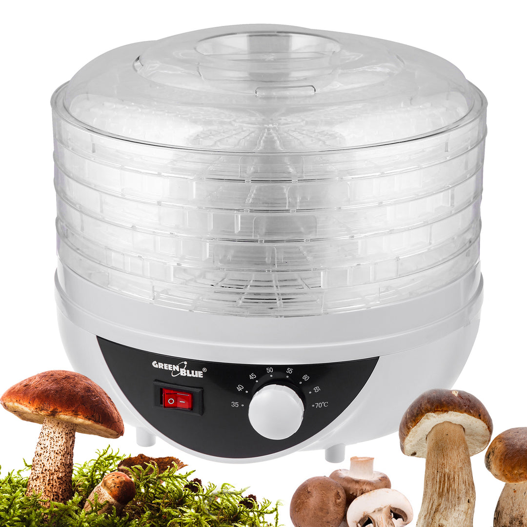 GreenBlue gomba-, zöldség- és gyümölcsszárító, 250W teljesítmény - nagyon csendes, GB195 UK csatlakozóval