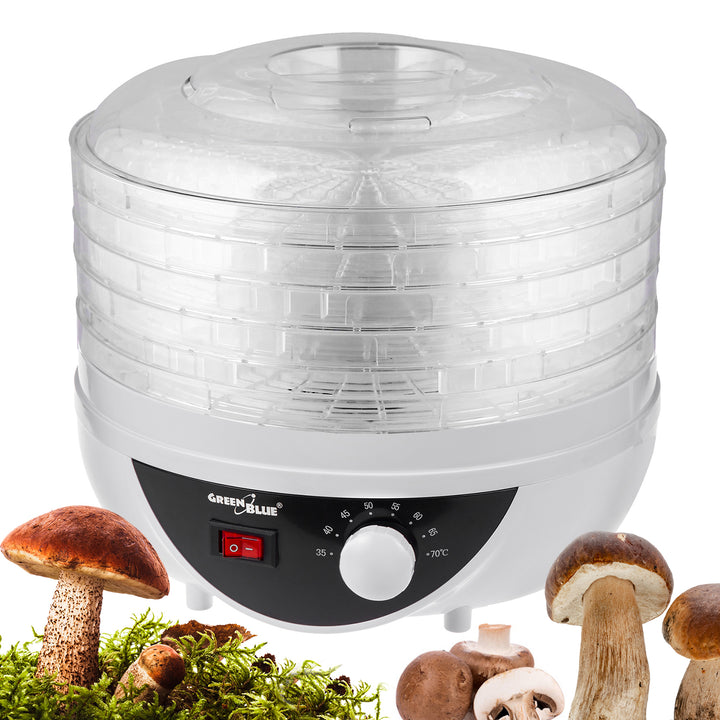 GreenBlue gomba-, zöldség- és gyümölcsszárító, 250W teljesítmény - nagyon csendes, GB195 UK csatlakozóval