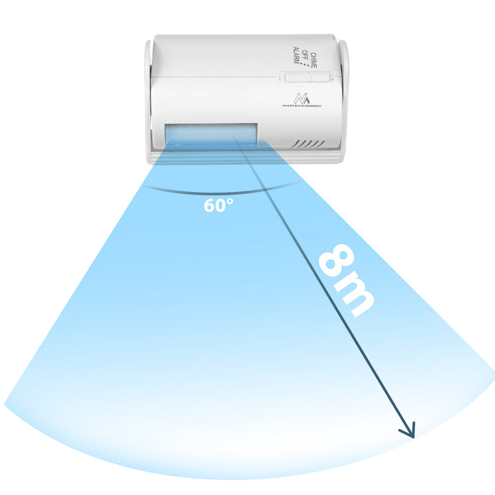 Maclean vezeték nélküli beléptető jelzőberendezés, PIR érzékelő, 8 m hatótávolság, 9V DC elemmel működik, 70 dB feletti hangerő, MCE311 W