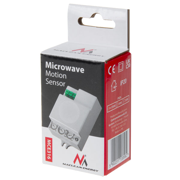 Maclean mikrohullámú mozgásérzékelő, 8 m hatótávolság, max. terhelés 1200 W, IP20, 5,8 GHz, MCE316