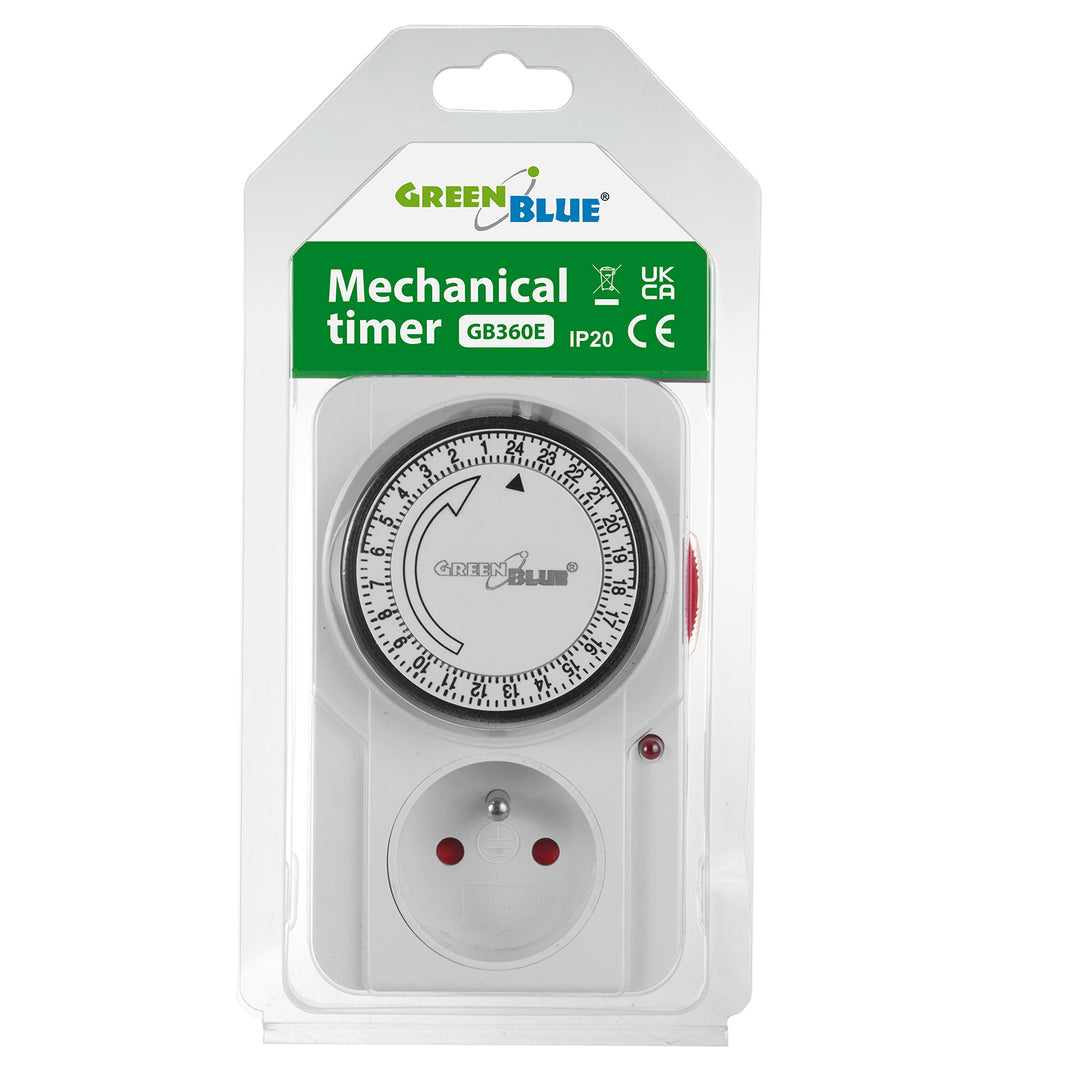 GreenBlue mechanikus időzítő kapcsoló, 48 program, max. terhelés 16A, IP20, GB360 E