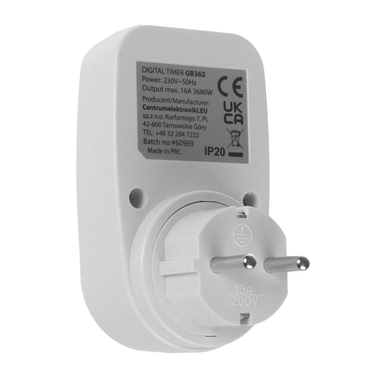 Digitális időkapcsoló GreenBlue GB362 F max terhelés 16A IP20
