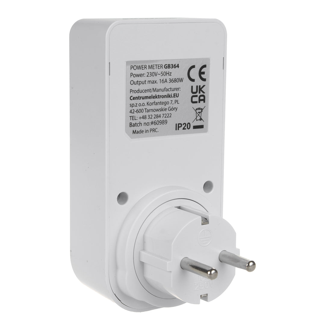 GreenBlue energiamérő, wattmérő, F típus, 220-240V AC, 50Hz, max. terhelés 16A, IP20, beépített akkumulátor, GB364 F
