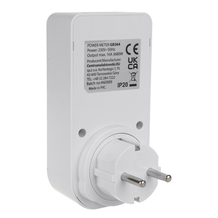 GreenBlue energiamérő, wattmérő, F típus, 220-240V AC, 50Hz, max. terhelés 16A, IP20, beépített akkumulátor, GB364 F