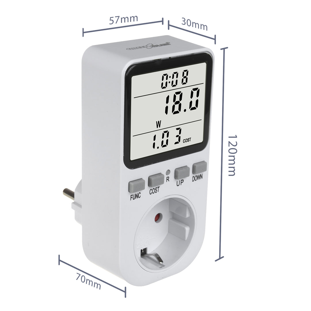 GreenBlue energiamérő, wattmérő, F típus, 220-240V AC, 50Hz, max. terhelés 16A, IP20, beépített akkumulátor, GB364 F
