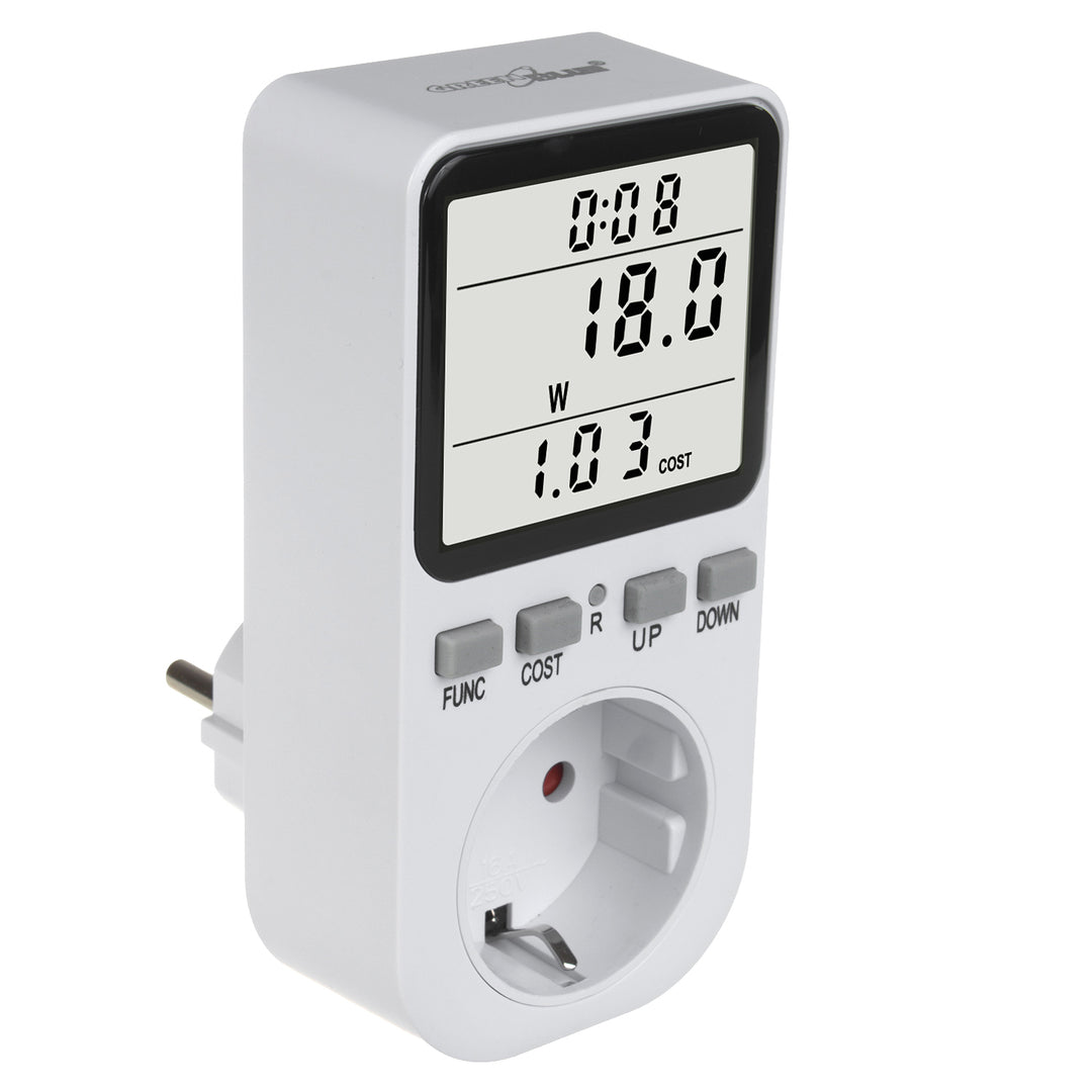 GreenBlue energiamérő, wattmérő, F típus, 220-240V AC, 50Hz, max. terhelés 16A, IP20, beépített akkumulátor, GB364 F