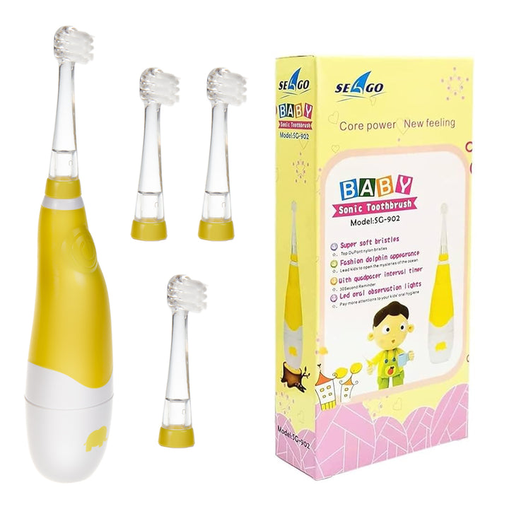 SEAGO gyermek szonikus fogkefe, sárga, 1xAA 1,5V (nem tartozék), 4 hegy, SG-902 sárga