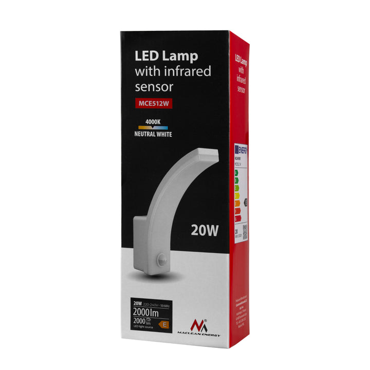 Maclean 20W mozgásérzékelős LED lámpa IP65 2000lm 4000K fehér