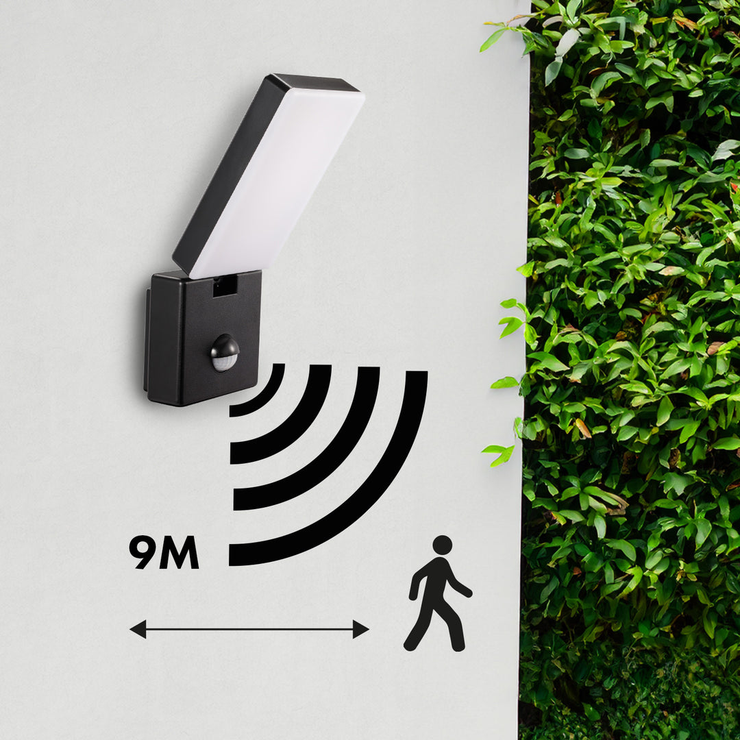 PIR mozgásérzékelő LED lámpa fekete 10W IP65 800lm 4000K