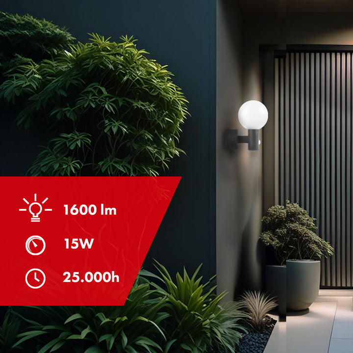 Maclean PIR mozgásérzékelő LED lámpa szürke 15W IP65 1600lm 4000K