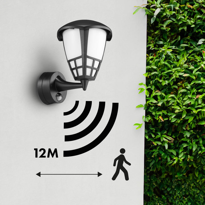 Fali lámpa érzékelővel Maclean MCE518 B 1xE27 fekete IP65 max 60W