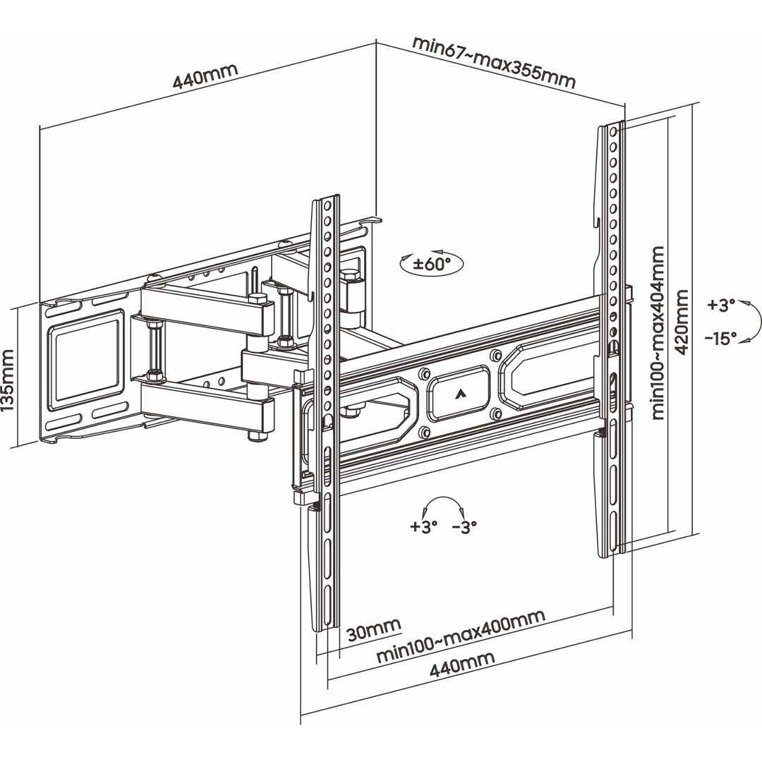 ART TV-konzol, 32-70'', 40kg, fekete, VESA 400x400, AR-89, AR-89