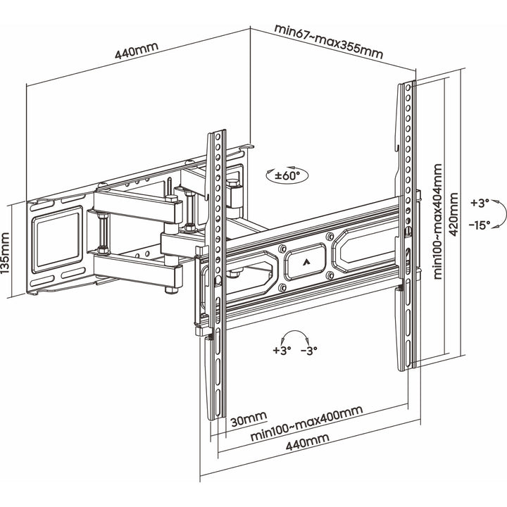 ART TV-konzol, 32-70'', 40kg, fekete, VESA 400x400, AR-89, AR-89