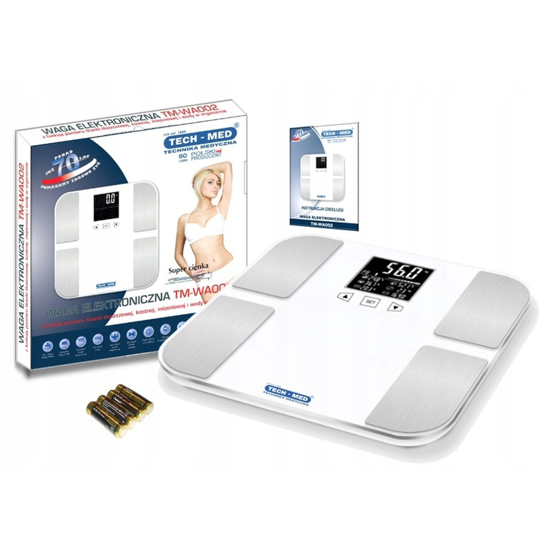 Analitikus fürdőszoba mérleg, BMI mutató, zsírmérés, háttérvilágításos LCD kijelző, TM-WA002