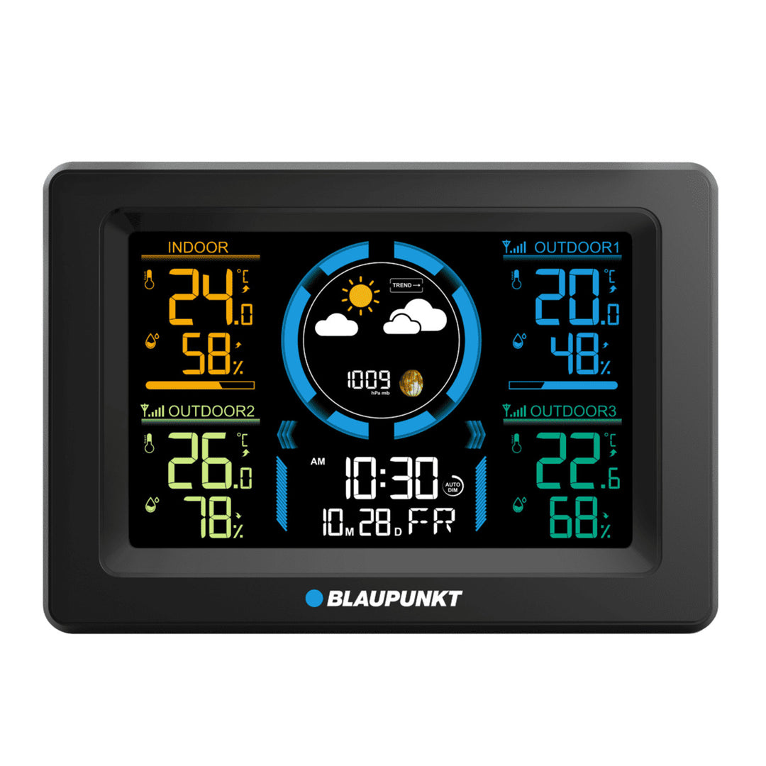 Blaupunkt időjárás-állomás, páratartalom-mérő, nyomás, előrejelzés, 3 érzékelő, WS40BK