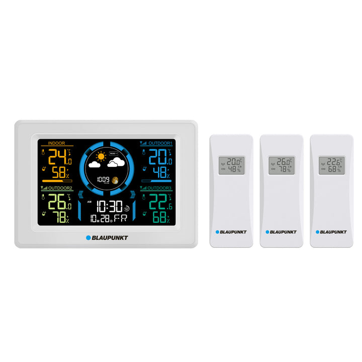 Blaupunkt időjárás állomás, nedvességmérő, nyomás, előrejelzés, 3 szenzor, WS40WH