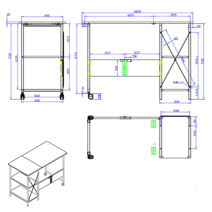 Maclean loft összecsukható íróasztal, méretek: 107x45x75cm, max - 150 kg, asztallappal, szín sötét dió, MC-411 B