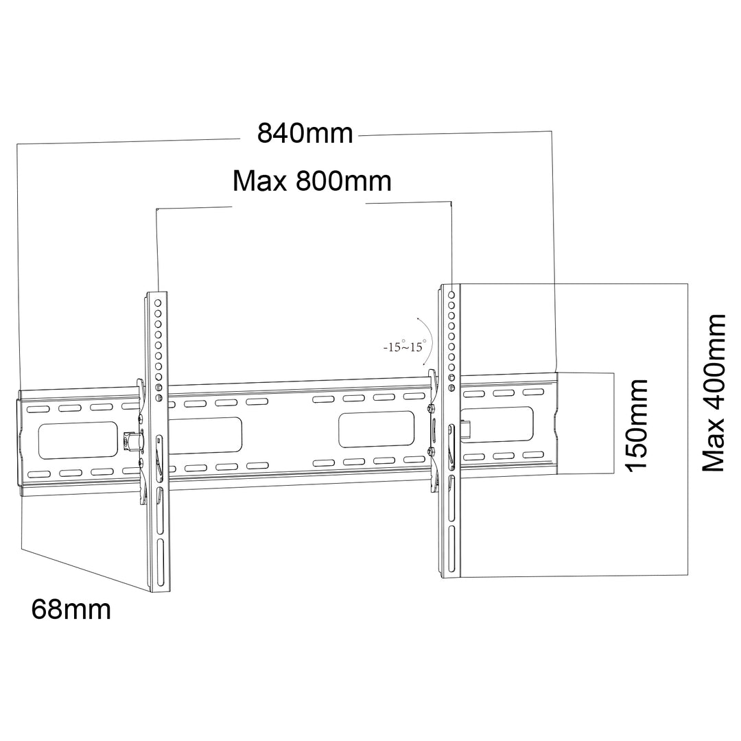 Maclean TV tartó, max VESA 800x400, 43-100", 120kg, dőlésszög állítás +15°~-15°, MC-422