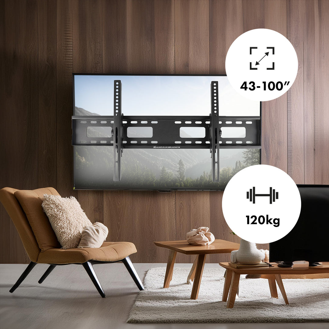 Maclean TV tartó, max VESA 800x400, 43-100", 120kg, dőlésszög állítás +15°~-15°, MC-422