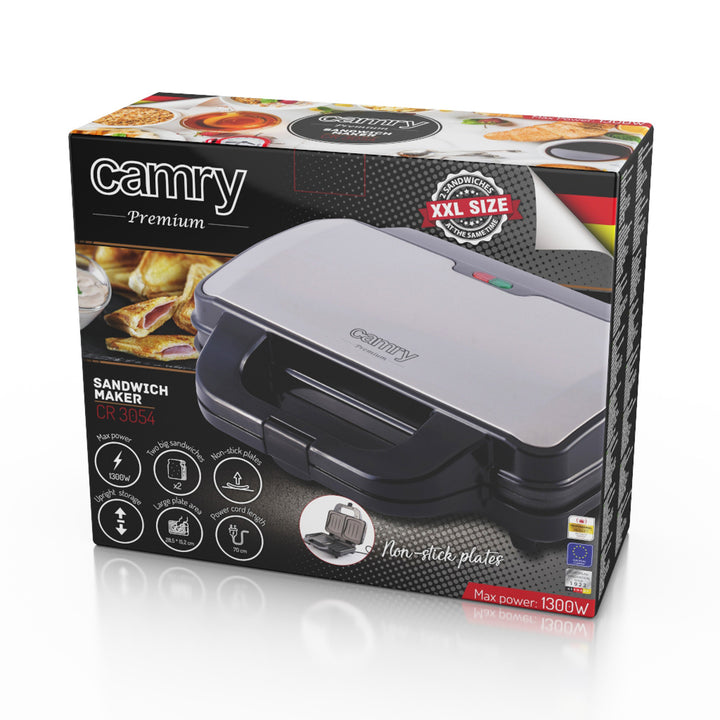 Camry szendvicssütő, 2 szendvicshez, maximális teljesítmény 1300 W, tapadásmentes bevonat, CR 3054