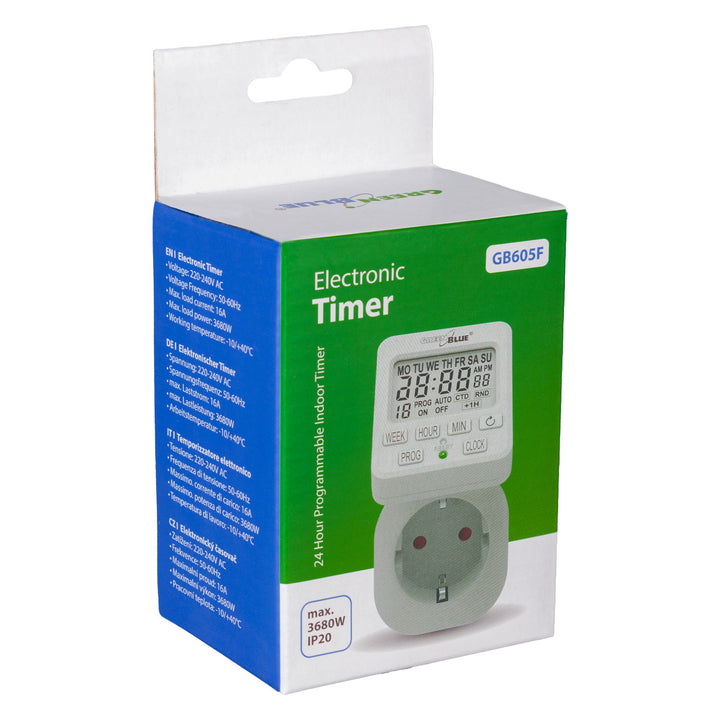 Digitális időkapcsoló GreenBlue GB605 F max terhelés 16A IP20