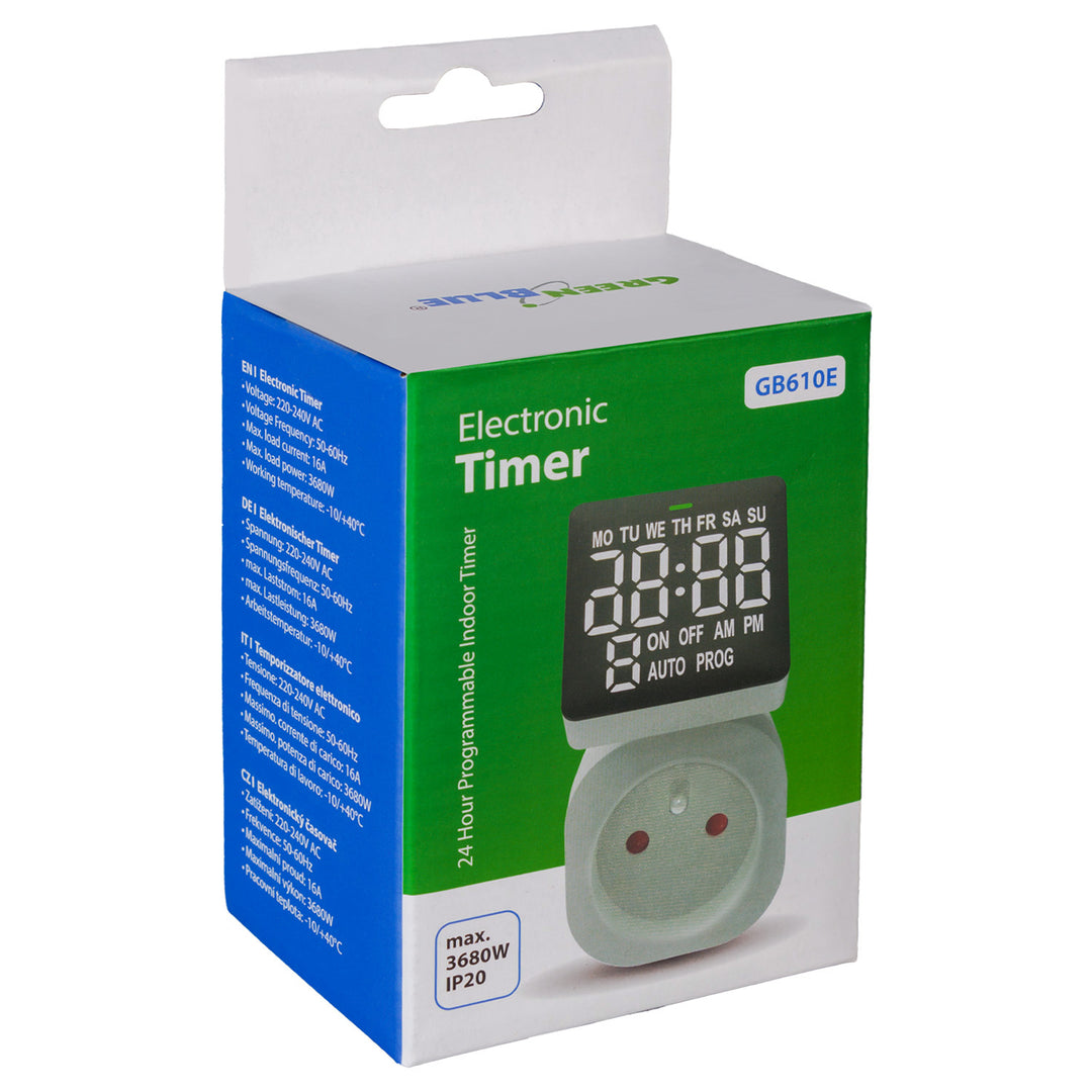 Digitális időzítő kapcsoló GreenBlue GB610 E max terhelés 16A IP20
