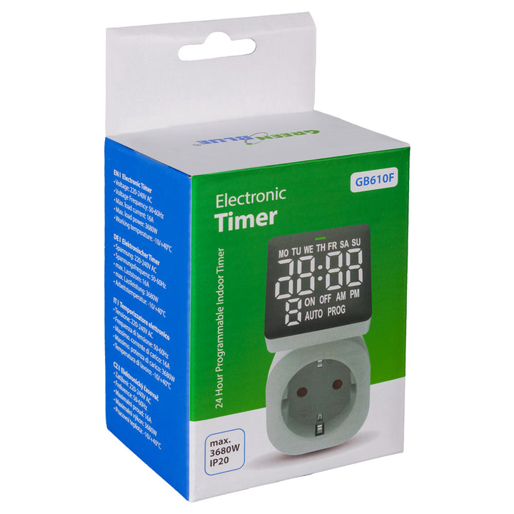 Digitális időzítő kapcsoló GreenBlue GB610 F max terhelés 16A IP20