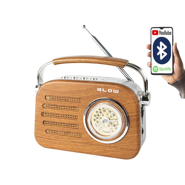 Hordozható analóg AM/FM Bluetooth rádió RA3 akkumulátor és hálózati tápegység Fújás