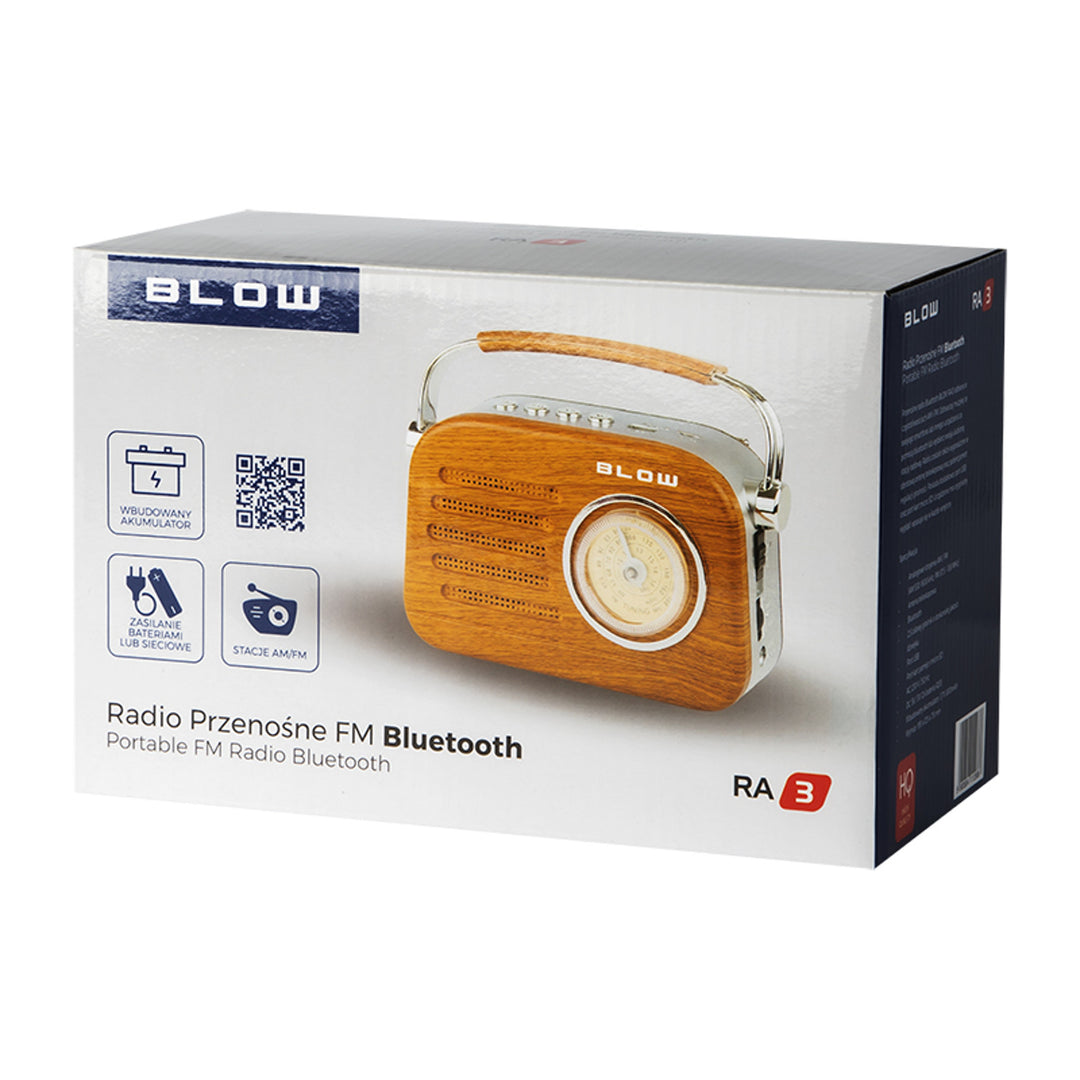 Hordozható analóg AM/FM Bluetooth rádió RA3 akkumulátor és hálózati tápegység Fújás