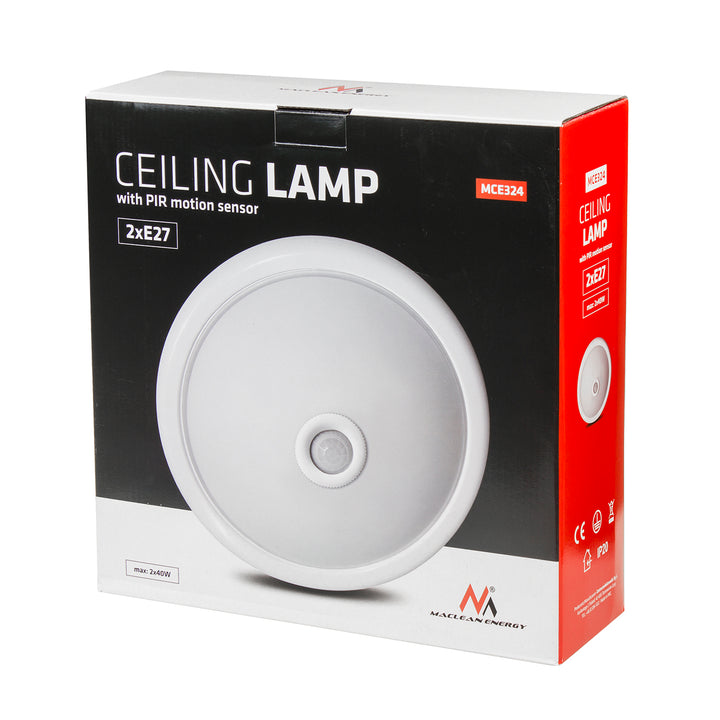Plafond PIR érzékelővel Maclean, mennyezet, LED fényforrással, 2x max. 40W, E27, 220-240V~ 50/60Hz, MCE324 + 2xMCE284
