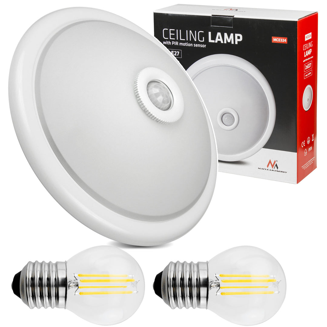 Plafond PIR érzékelővel Maclean, mennyezet, LED fényforrással, 2x max. 40W, E27, 220-240V~ 50/60Hz, MCE324 + 2xMCE284