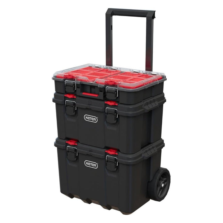 Keter dobozkészlet, kerekekkel, teleszkópos fogantyúval, 150 l űrtartalommal, Stack'N'Roll