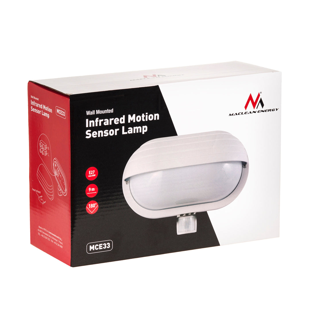 Maclean fali lámpatest, PIR érzékelővel, max. 60W, 180°, MCE33 W + LED 6W