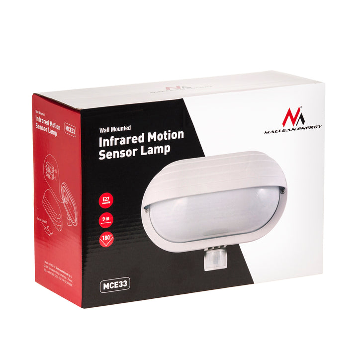 Maclean fali lámpatest, PIR érzékelővel, max. 60W, 180°, MCE33 W + LED 6W