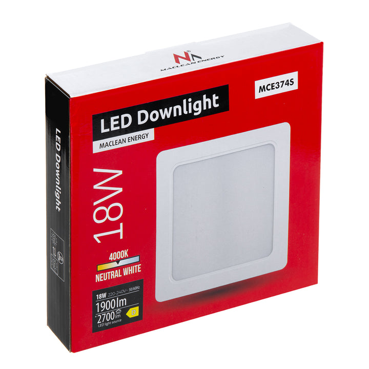 5x Maclean LED mennyezeti panel, süllyesztett SLIM, 18W, semleges fehér 4000K, 170*170*26mm, 1800lm, MCE374 S + felületi adapter MCE379 S