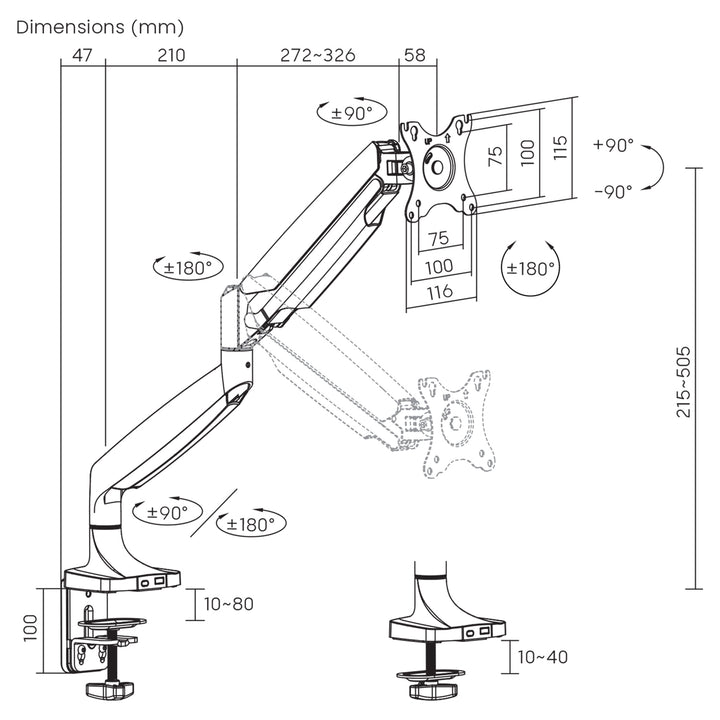 Maclean MC-969 dupla gázkaros monitor tartó 17-45 hüvelyk 16 kg