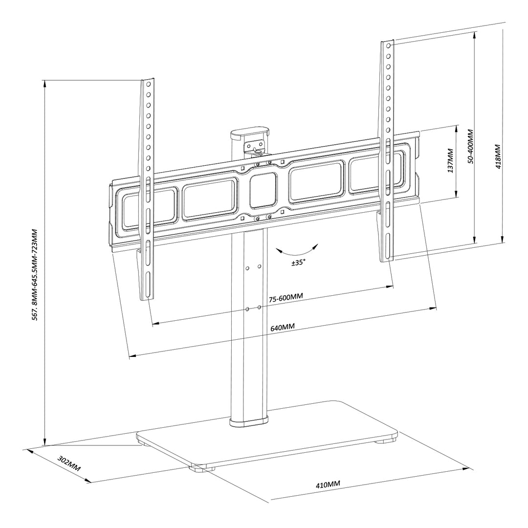 Univerzális TV állvány Maclean RTV szekrényhez max 40kg max VESA 600x400 32-75" TV-khez