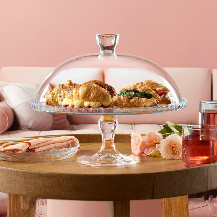 Pasabahce tálalótál, üveg, lábon, lámpabúrával, 32 cm, Patisserie