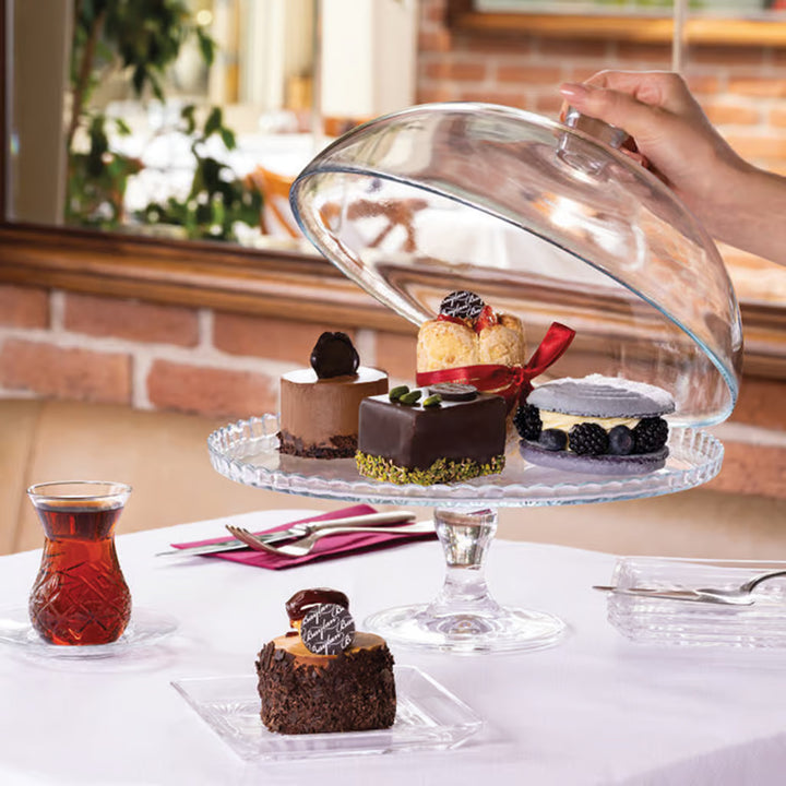 Pasabahce tálalótál, üveg, lábon, lámpabúrával, 32 cm, Patisserie