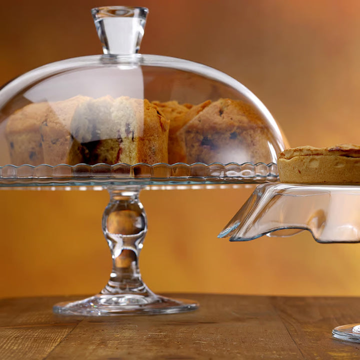 Pasabahce tálalótál, üveg, lábon, lámpabúrával, 32 cm, Patisserie